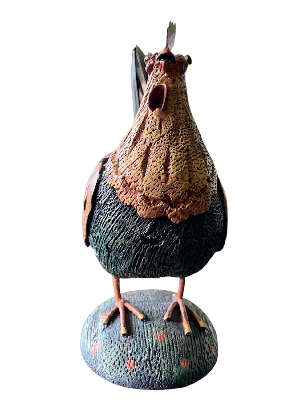 Rooster Candle Holder Rustic Farmhouse Cottage Metal Feathers Painted Chicken